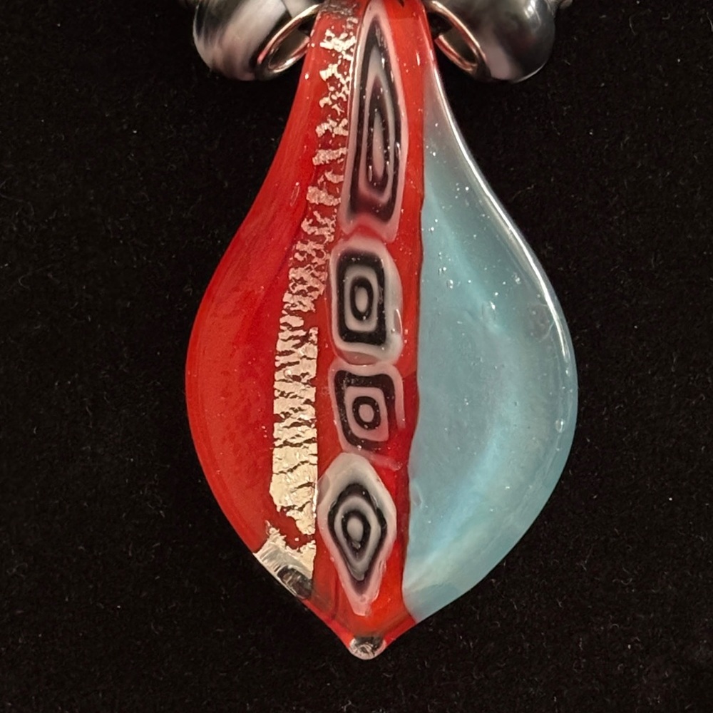 Handmade Glass Pendant Necklace - Red and Blue - Picture 2 of 5